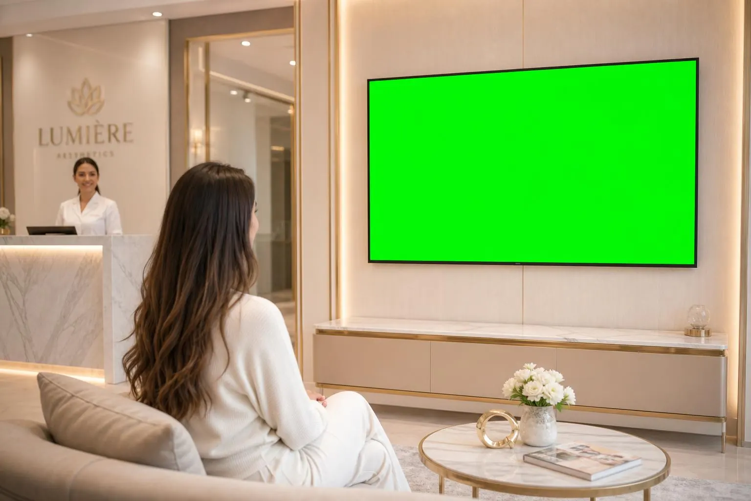 Paciente assistindo TV Engajada na recepção